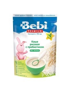 Детская каша Bebi Premium безмолочная рисовая с пребиотиками 200гр