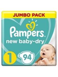 Pampers Подгузники  Baby-Dry 2-5 кг, 1 размер, 94 шт