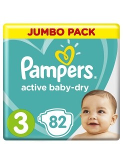 Pampers Подгузники Active Baby-Dry 6-10 кг, 3 размер, 82 шт