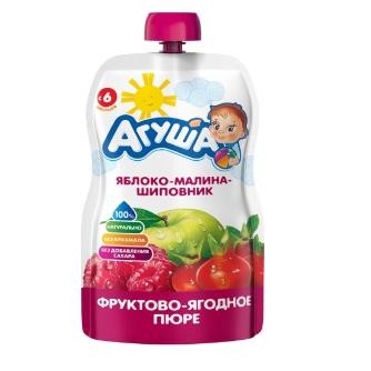 Пюре Агуша яблоко-малина-шиповник с 6 месяцев 90 г