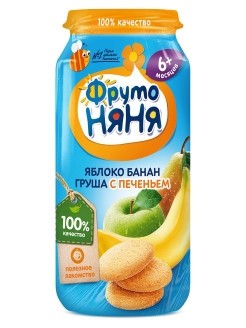 Фрутоняня пюре яблоко банан груша с печеньем,250 мл с 6 мес