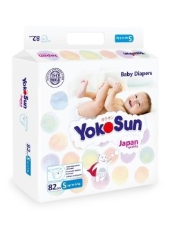 YokoSun Подгузники на липучках S (до 6 кг), 82 шт.