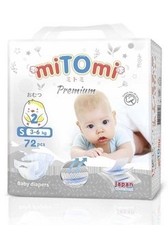 miTOmi Premium Подгузники на липучках S(3-6 кг) 72 шт 