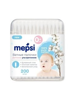 MEPSI Ватные палочки ультратонкие детские, 200 шт