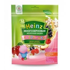 Heinz Кашка "Любопышки" многозерновая молочная с яблоком малиной и черной смородиной 200гр