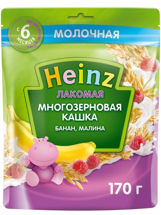 Heinz / Лакомая многозерновая каша с бананом и малиной для детей старше 6 месяцев, 170 г