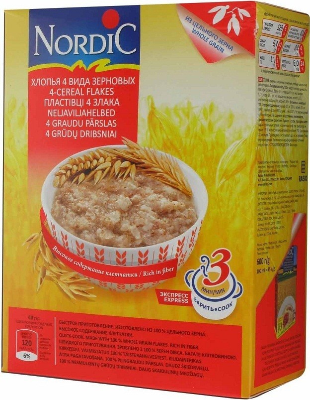 Nordic хлопья 4 вида зерновых, 500 г