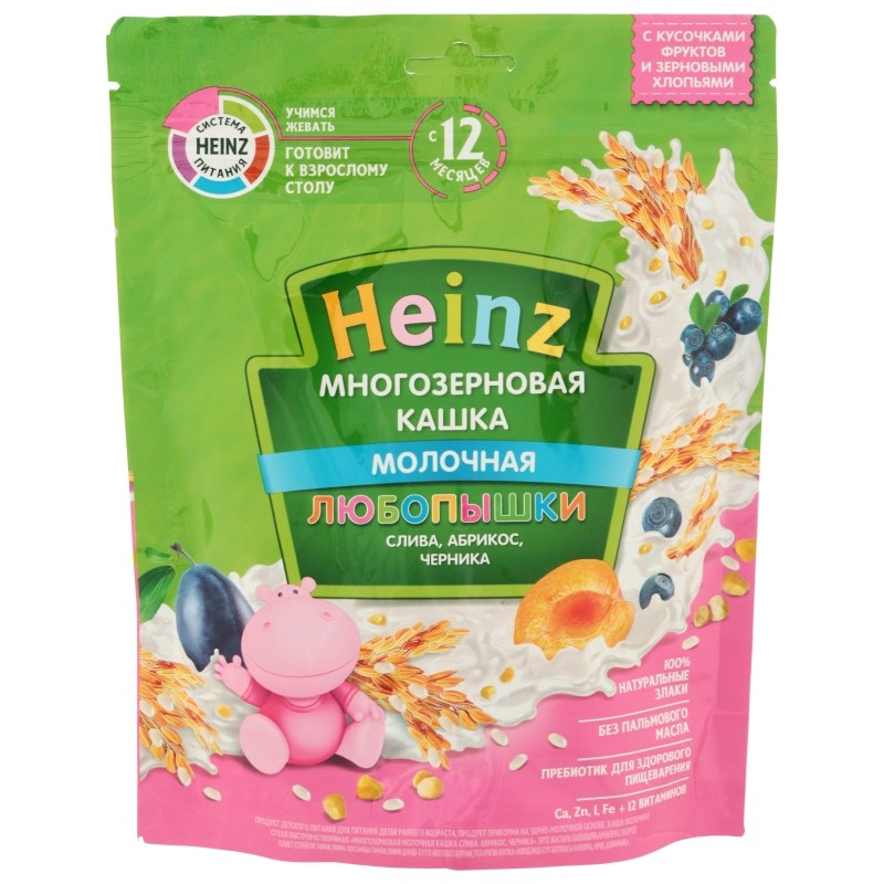 Heinz "Любопышки" каша многозерновая молочная, слива, абрикос, черника, с 12 месяцев, 200 г