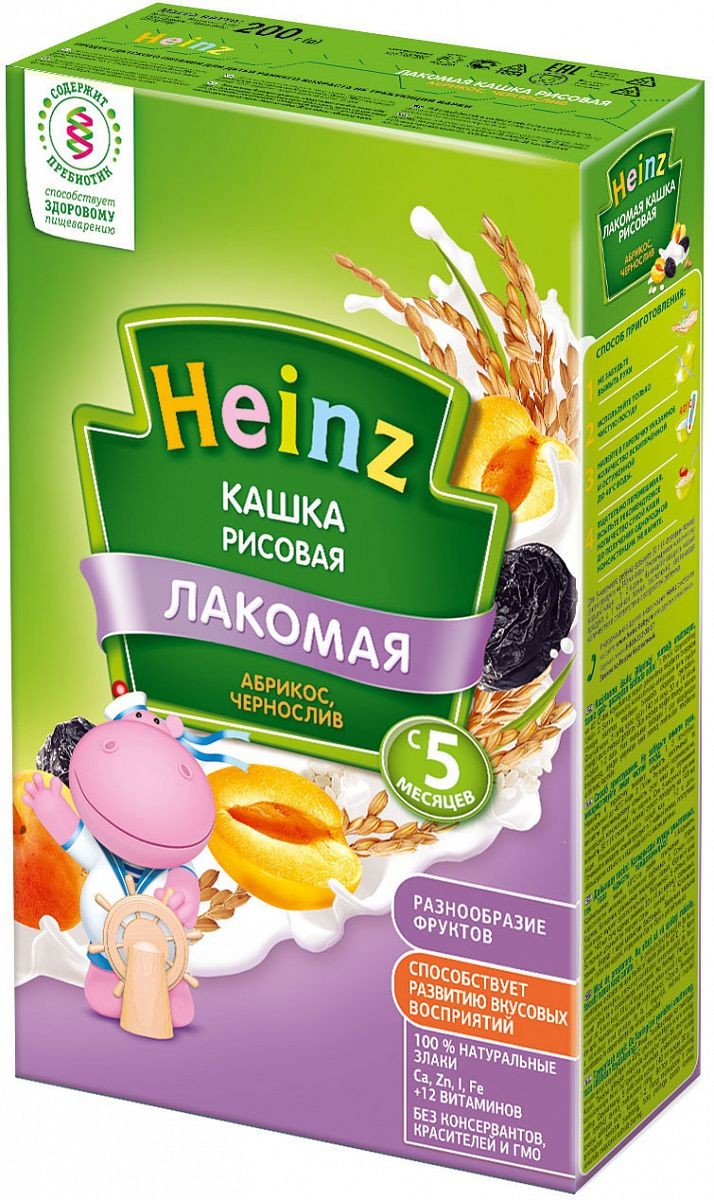 Каша молочная Heinz «Лакомая» рисовая абрикос, чернослив с 5 мес. 200 г