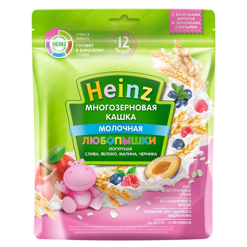 Heinz "Любопышки" каша многозерновая йогуртная, слива, яблоко, малина, черника, с 12 месяцев, 200 г