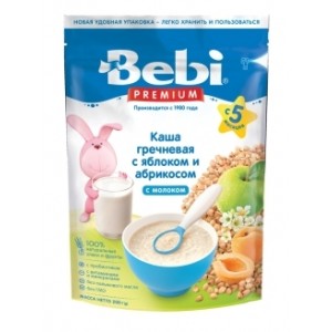 Детская каша Bebi Premium молочная гречневая с яблоком и абрикосом 200гр