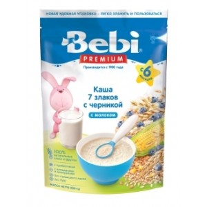 Детская каша Bebi Premium молочная 7 злаков с черникой 200гр