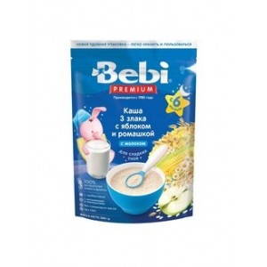 Детская каша Bebi Premium молочная "Сладкие сны" 3 злака с яблоком и ромашкой с пребиотиками 200гр