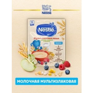 Nestle® Молочная мультизлаковая каша с яблоком черникой и малиной 220гр