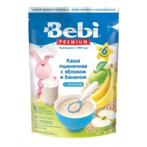 Детская каша Bebi Premium молочная пшеничная с яблоком и бананом 250гр