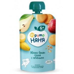 Пюре ФрутоНяня из яблок бананов и груш с печеньем с 6 мес 90 г