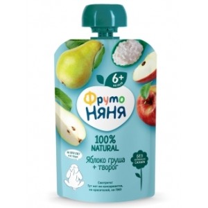 Пюре ФрутоНяня из яблок и груш с творогом и сахаром 90гр