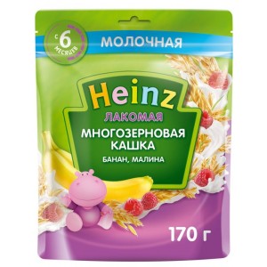 Heinz / Лакомая многозерновая каша с бананом и малиной для детей старше 6 месяцев, 170 г