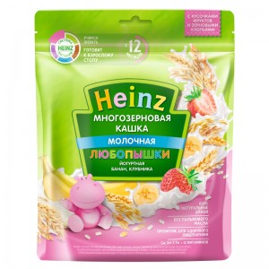 Heinz "Любопышки" каша многозерновая, йогуртная, банан, клубника, с 12 месяцев, 200 г