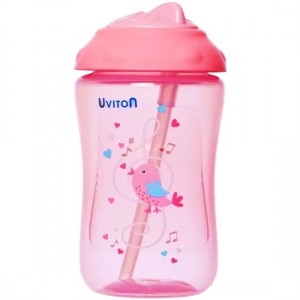 Uviton 0089/02 Поильник-непроливайка Sport с трубочкой розовый,300 мл 12+